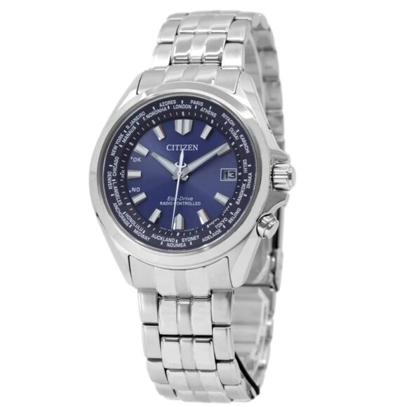 CITIZEN CB0220-85L TITANIUM BLUE DIAL SILVER STAINLESS STEEL BRACELET MENS WATCH